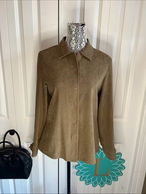 Talbots Chic Tan Faux Suede Laser-Cutout Stretch Blouse